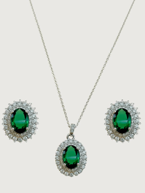 Ayesha Necklace and Earrings Set in Sterling Silver- Green