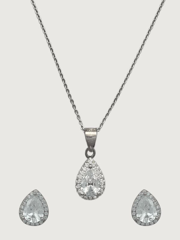 Zia Drop Pendant Necklace & Stud Earring Set in Sterling Silver