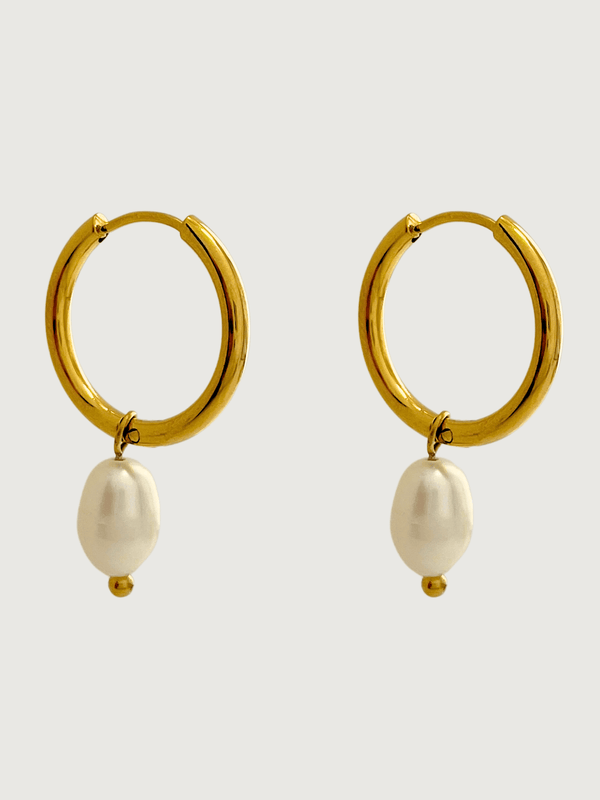 Jenna Pearl Hoop Earrings in 18k Gold-Plated Metal